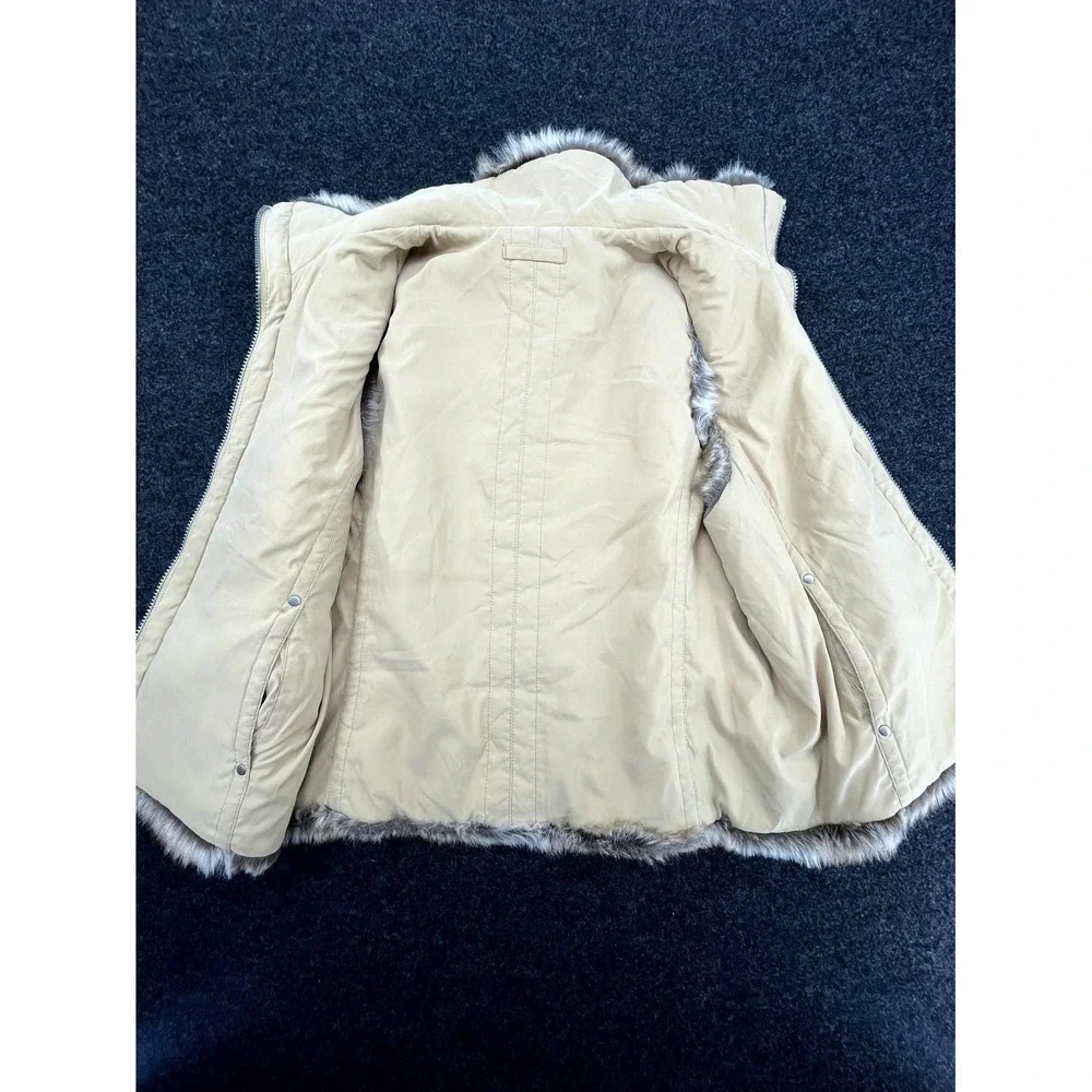 Weatherproof Reversible Vest Womens Large Tan Brown Full Zip Faux Fur Mock Neck - Picture 3 of 8